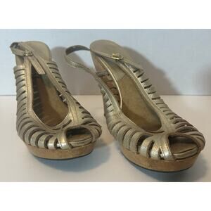 Michael Kors Gold Strappy Slingback Wedge Heels (Size 9.5M)